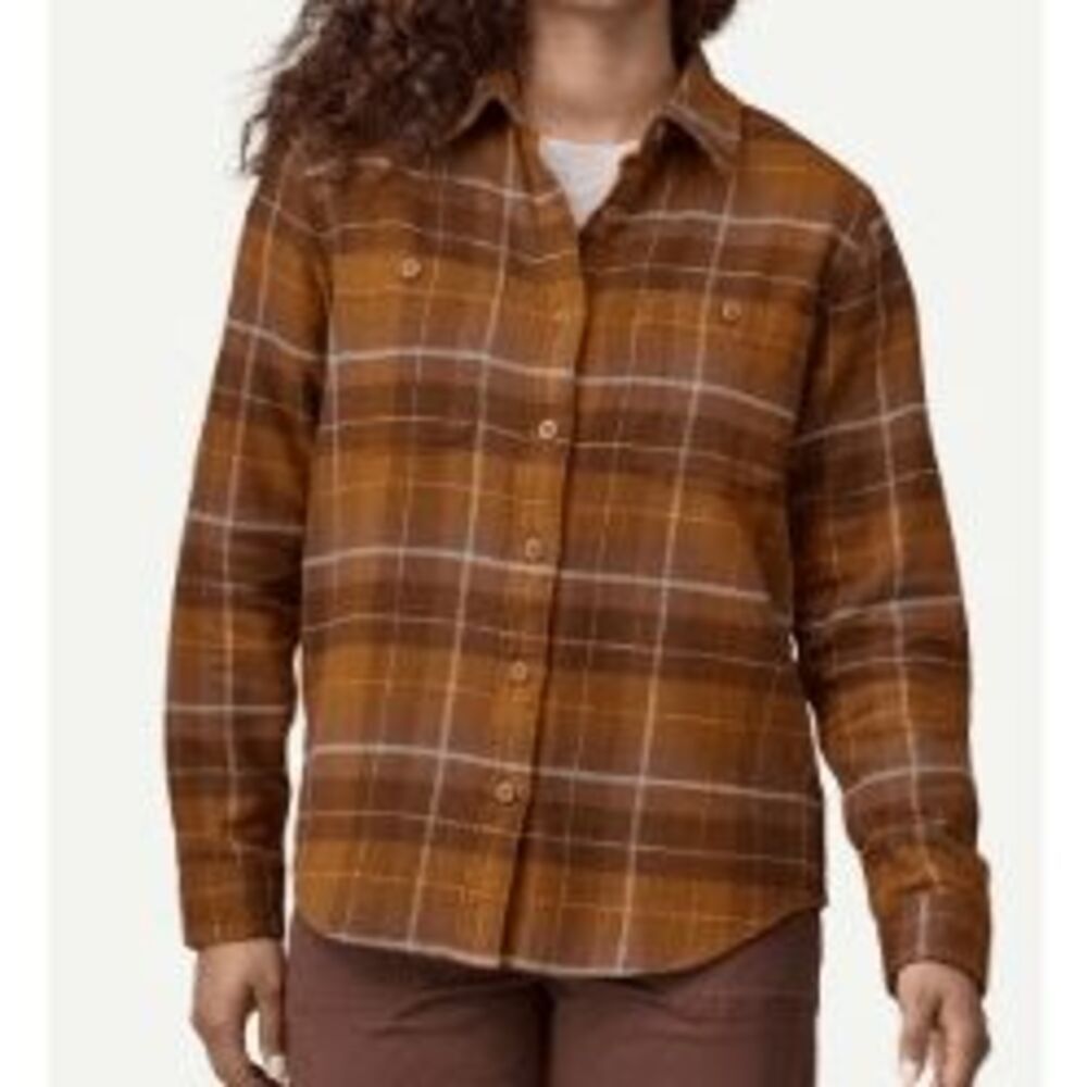 Patagonia Women's Size Medium Shelter Brown Organic Cotton Button Down Flannel